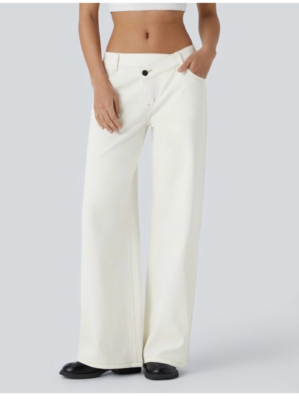 HALARA asymmetrical waist off White Wide-Leg Jeans